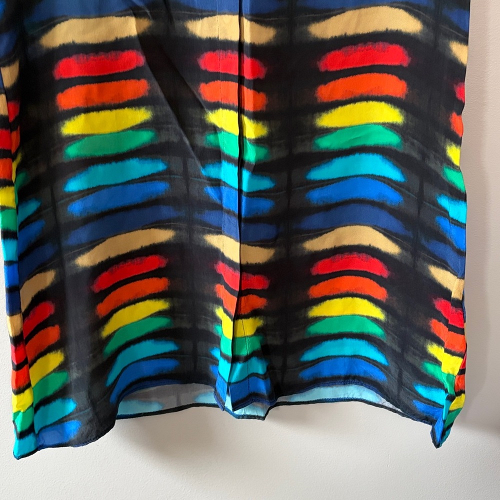 Alice + Olivia Rainbow Block Tie Dye Mini Shirtdress Medium Black Multicolor - Picture 6 of 9